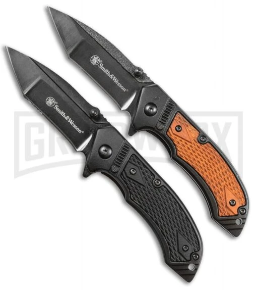 Smith & Wesson Pistol Grip Folding Knife Combo Pack -AKC Knife Shop smith and wesson 2 piece pistol grip Combo Set BHQ 89449 jr large