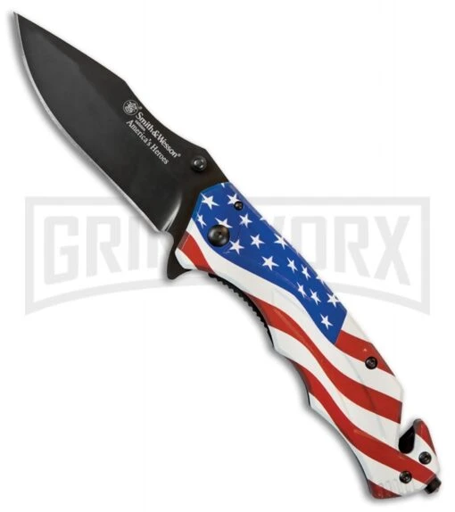 Smith & Wesson America's Heroes U.S. Flag Folding Knife - Black -AKC Knife Shop smith and wesson americas heroes ll us flag black BHQ 89447 jr large