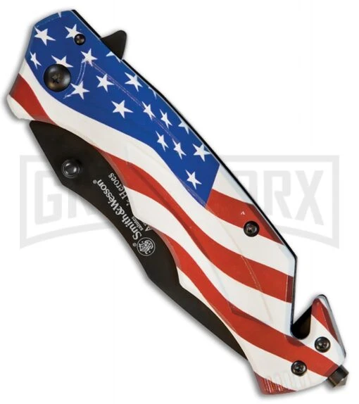 Smith & Wesson America's Heroes U.S. Flag Folding Knife - Black -AKC Knife Shop smith and wesson americas heroes ll us flag black BHQ 89447 jr side large