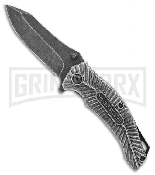 Smith & Wesson Mongoose Aluminum Liner Lock Knife - Black Stonewash Plain -AKC Knife Shop smith and wesson mongoose ll alum black sw GX 31292 jr large