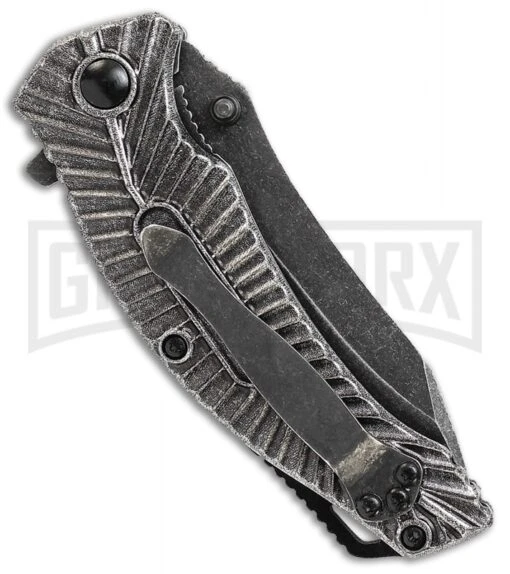 Smith & Wesson Mongoose Aluminum Liner Lock Knife - Black Stonewash Plain -AKC Knife Shop smith and wesson mongoose ll alum black sw GX 31292 jr side large