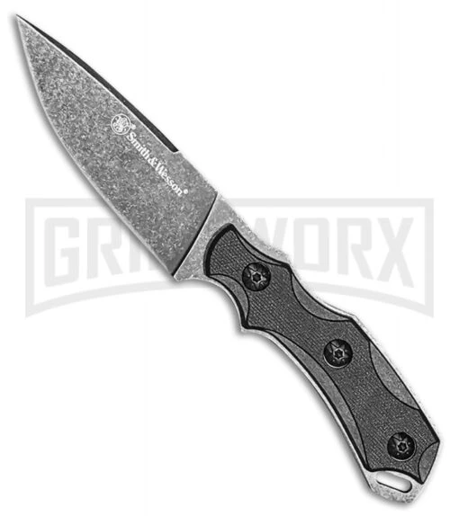 Smith & Wesson M&P Guard Black G-10 Fixed Blade Neck Knife - Black SW Plain -AKC Knife Shop smith and wesson mp guard neck black g 10 black sw GX 31509 jr large