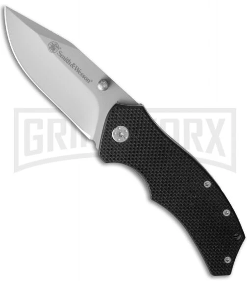 Smith & Wesson Black G-10 Folding Knife - Bead Blast Plain -AKC Knife Shop smith and wesson sw602 jm large