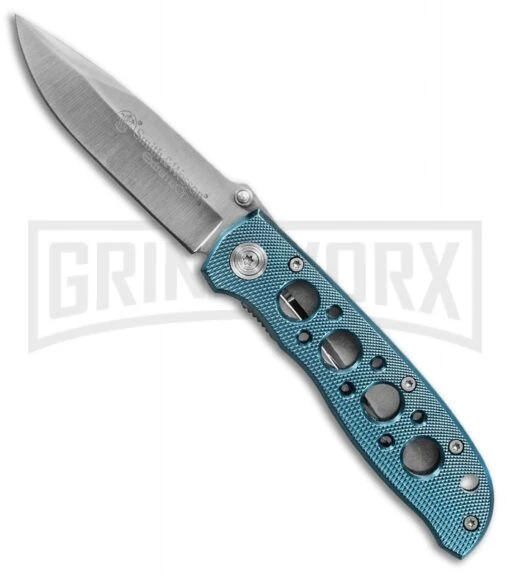 Smith & Wesson Extreme Ops CK105BL Blue Folding Knife - Satin Plain -AKC Knife Shop smith wesson ck105bl large