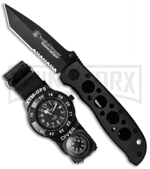 Smith & Wesson Extreme Ops Watch & Folding Knife Combo Pack -AKC Knife Shop smith wesson extreme ops combo cm large