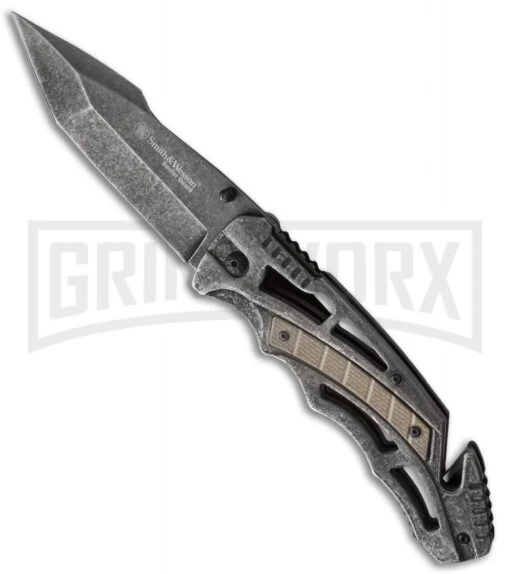 Smith & Wesson Border Guard SWBG8T Folding Knife - Tanto Black Stonewash -AKC Knife Shop smith wesson swbg8t jm large