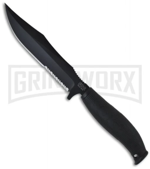 SOG Aura Seal Bowie Fixed Blade Knife - Black Plain -AKC Knife Shop sog aura seal au 03 large