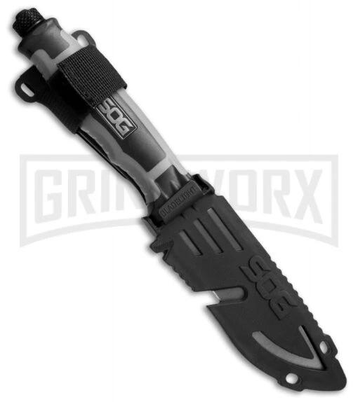 SOG Bladelight Tactical Fixed Blade Knife W/ LED - Black Plain -AKC Knife Shop sog bladelight camp blt21k side large