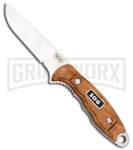 SOG Huntspoint Wood Boning Fixed Blade Knife - Satin Plain -AKC Knife Shop sog boning wood large