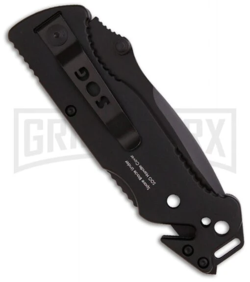 SOG Escape Black Folding Knife - Black Serr -AKC Knife Shop sog escape ff 25 back large