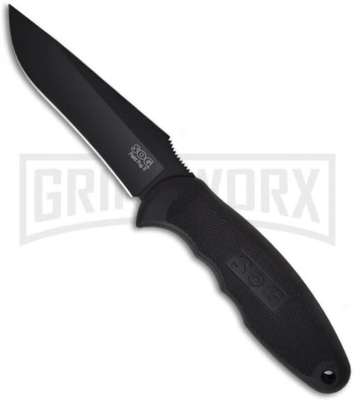 SOG Field Pup II Fixed Blade Knife - Black Plain -AKC Knife Shop sog field pup ii black fp6 l large