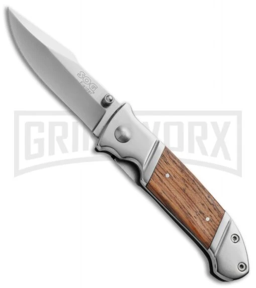 SOG Fielder Mini Wood Folding Knife - Satin Plain -AKC Knife Shop sog fielder mini folder ff33 large