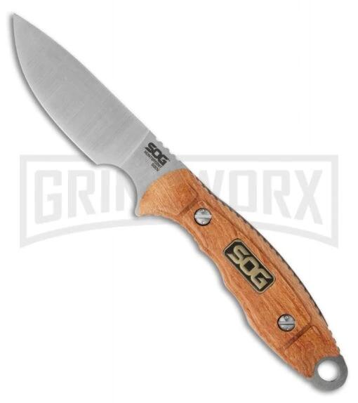 SOG Huntspoint Fixed Blade Skinning Knife Wood HT013L (3.6" Plain) -AKC Knife Shop sog fixed blade huntspoint skinning ht013l cp large