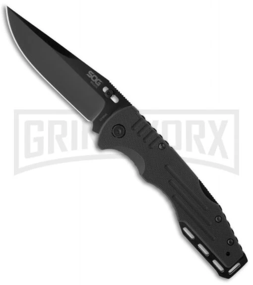 SOG Fusion Salute Folding Knife - Black Plain -AKC Knife Shop sog fusion salute ff 11 large