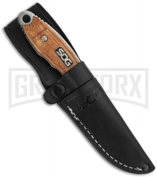 SOG Huntspoint Fixed Blade Skinning Knife Wood HT013L (3.6" Plain) -AKC Knife Shop sog huntspoint skinning boning wood fixed ht022l ht012l sheath large 1