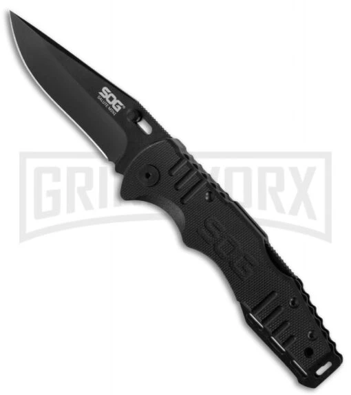 SOG Salute Mini Folding Knife - Black Plain -AKC Knife Shop sog salute mini black ff1101 cf jm large