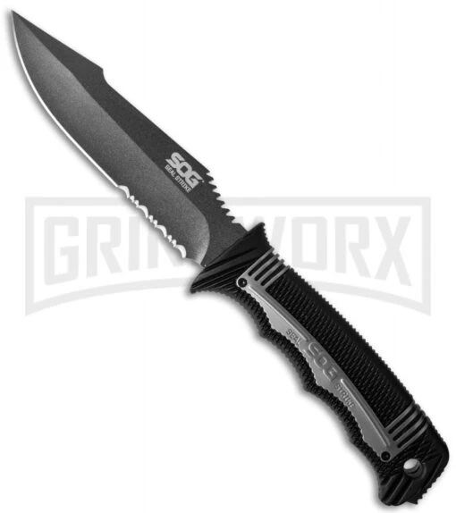 SOG Seal Strike Fixed Blade Knife - Gray Serr -AKC Knife Shop sog seal strike ss1001 cp cm large