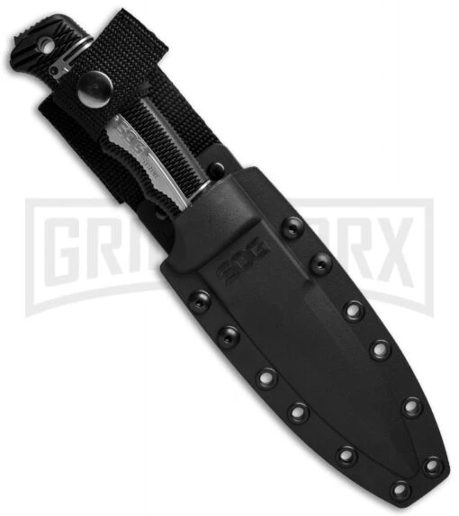 SOG Seal Strike Fixed Blade Knife - Gray Serr -AKC Knife Shop sog seal strike ss1001 cp sheath cm large