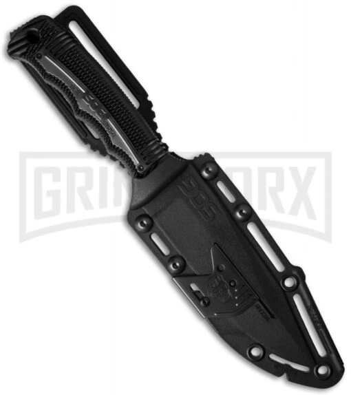 SOG Seal Strike Fixed Blade Knife Deluxe Sheath - TiNi Black Serr -AKC Knife Shop sog seal strike ss1003 cp sheath cm large