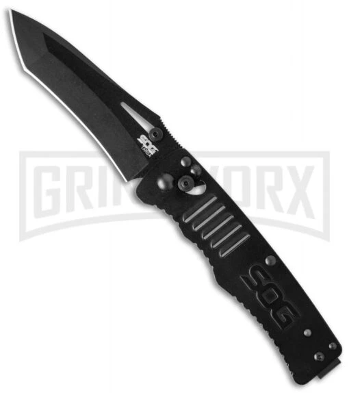 SOG Targa TG1002 Black Tanto Folding Knife - Black Plain -AKC Knife Shop sog targa black tg1002 bx cm large