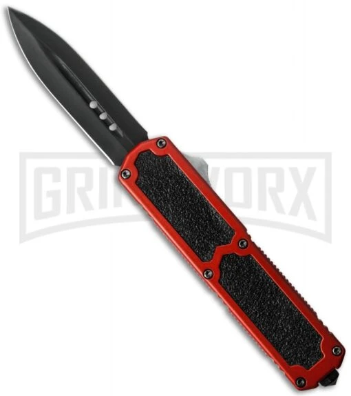 Titan Red D/A OTF Automatic Knife - Dagger Black Plain -AKC Knife Shop titan red black plain large