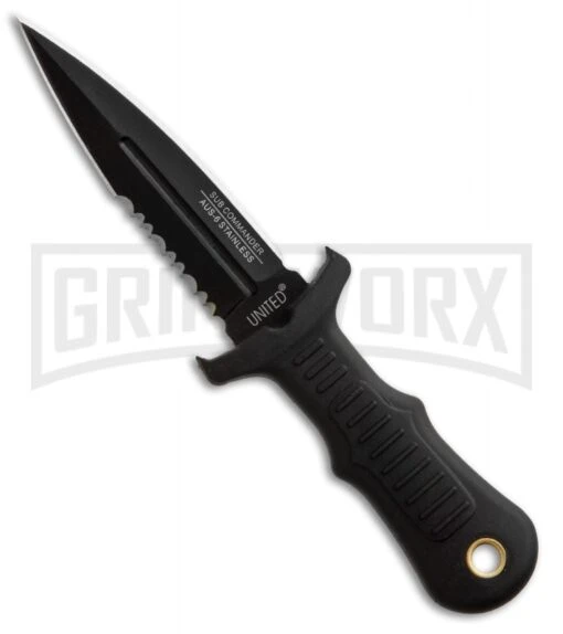 United Cutlery Sub Commander Black Mini Boot Knife - Black Plain -AKC Knife Shop united cutlery sub commander fixed serrated black uc2724 sheath large