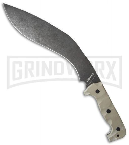 United Cutlery USMC Desert Sand Kukri Fixed Blade Knife - Black Plain -AKC Knife Shop united cutlery usmc desert sand kukri uc3145 cm large