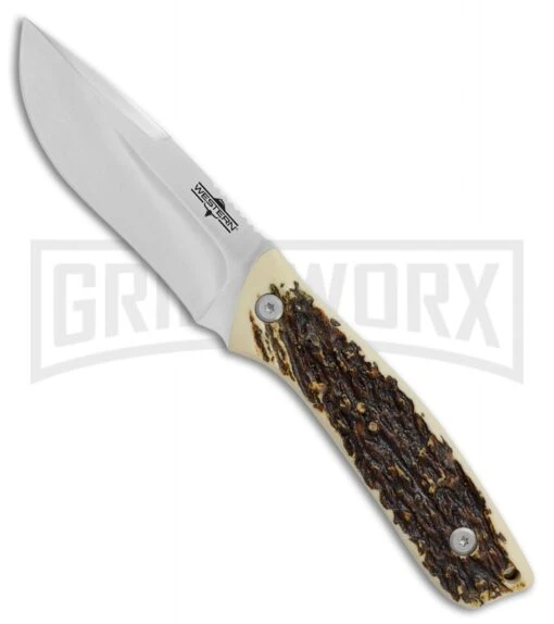 Western Cross-Trail Brown Delrin Stag Fixed Blade Knife - Satin Plain -AKC Knife Shop western cross trail brown delrin stag satin BP 29306 jr large