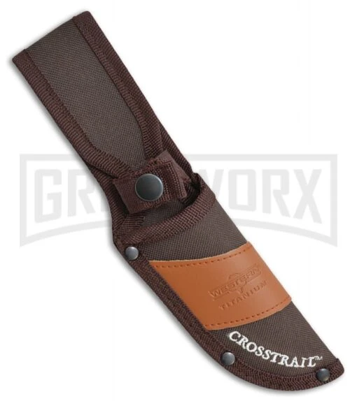 Western Cross-Trail Brown Delrin Stag Fixed Blade Knife - Satin Plain -AKC Knife Shop western cross trail brown delrin stag satin BP 29306 jr sheath large